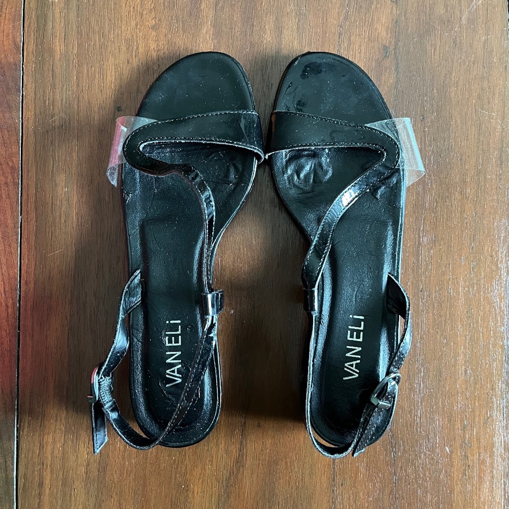Vaneli Berta Black Patent Sandals, 6.5 M
